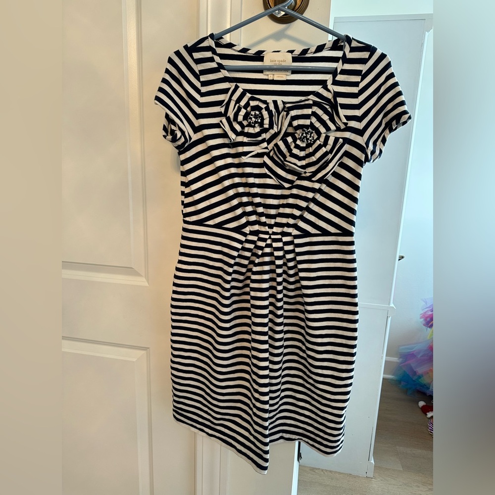 Kate spade cotton dress, striped with floral detail size small